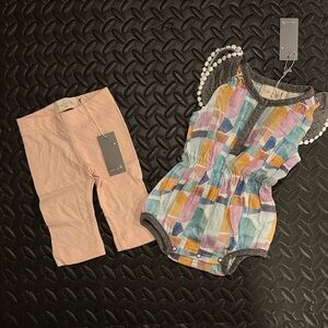 Zara Multicolor Romper and Pink Leggings Set NB